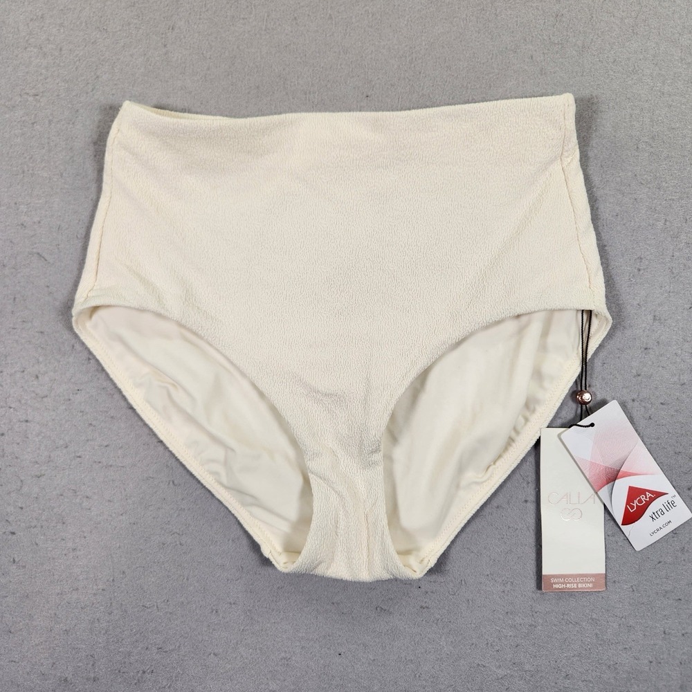 Calia Women's High Rise Wide Band Swim Bikini Bottoms Light Cream Texture